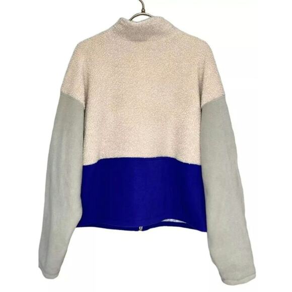 New Anthropologie DONNI Colorblocked Sherpa Jacket $324 XL Cream - Picture 7 of 9